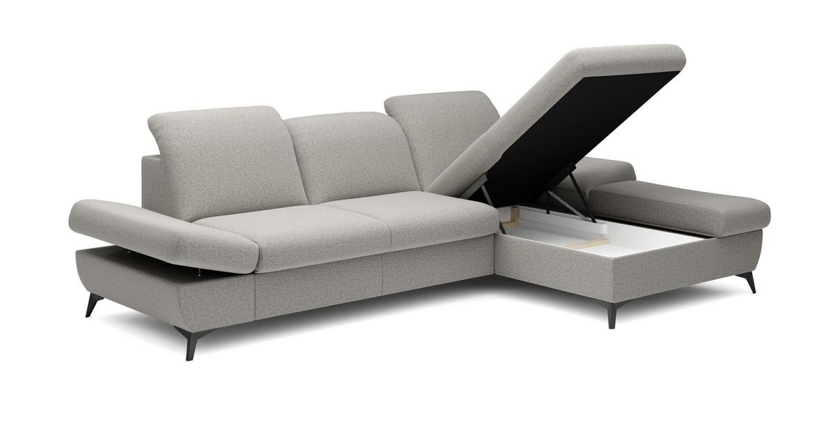 ECKSOFA FELICE R-S Beige Geflochtener Stoff mit Schlaffunktion - Beige, Holz (284/166cm) - MASSENO