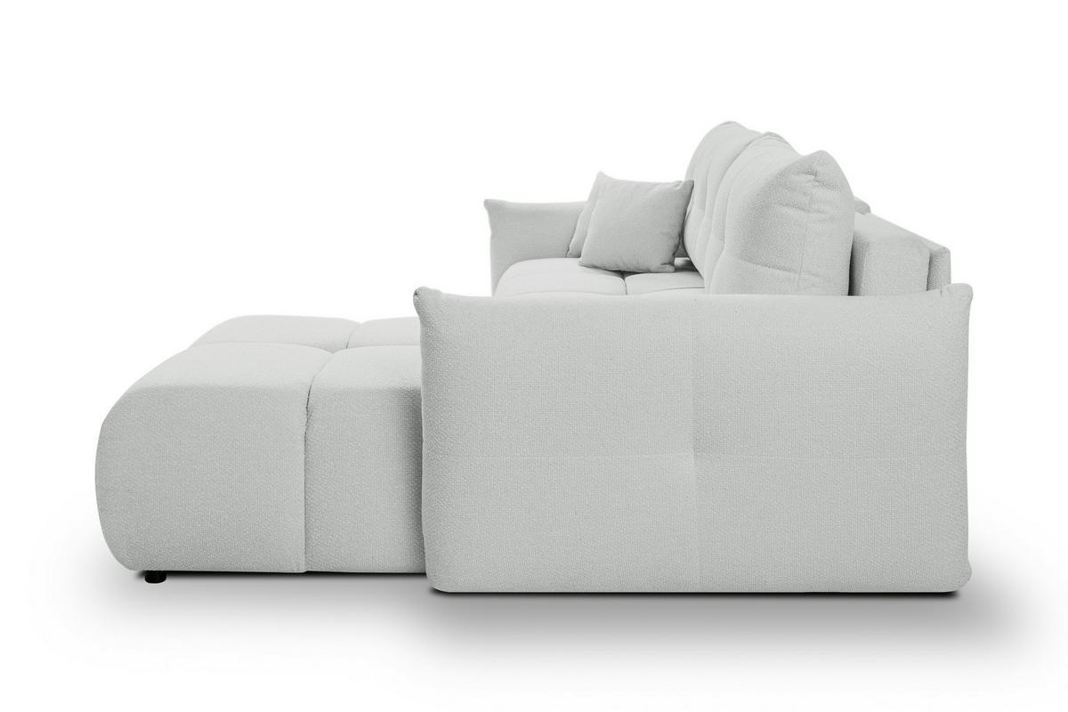 ECKSOFA MODA E Hellgrau Geflochtener Stoff mit Schlaffunktion - Hellgrau, Holz (257/177cm) - MASSENO