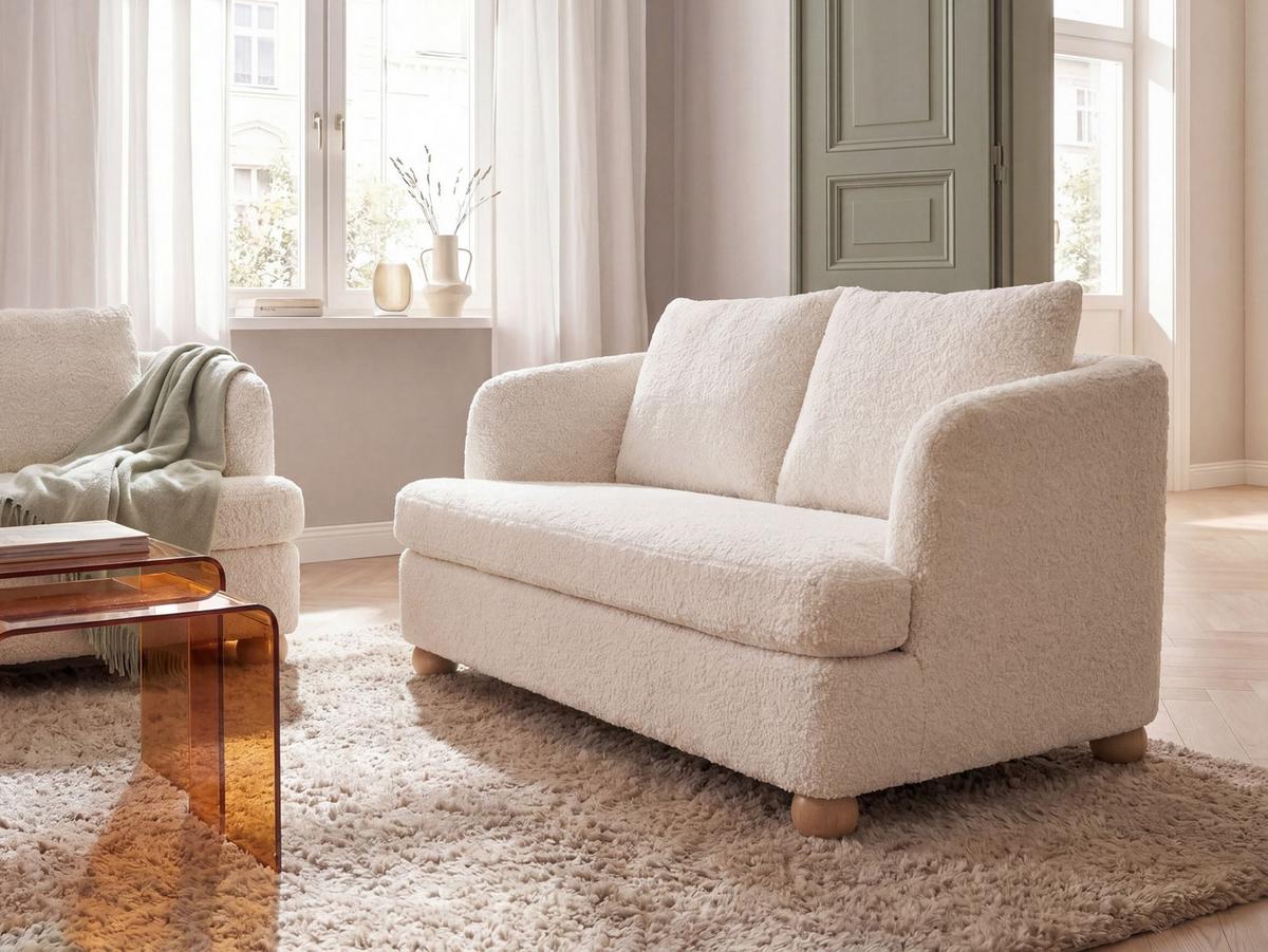 2-SITZER-SOFA Bouclé Cremeweiß Rattvik - Hellbraun, Textil (162/86/82cm) - Beliani