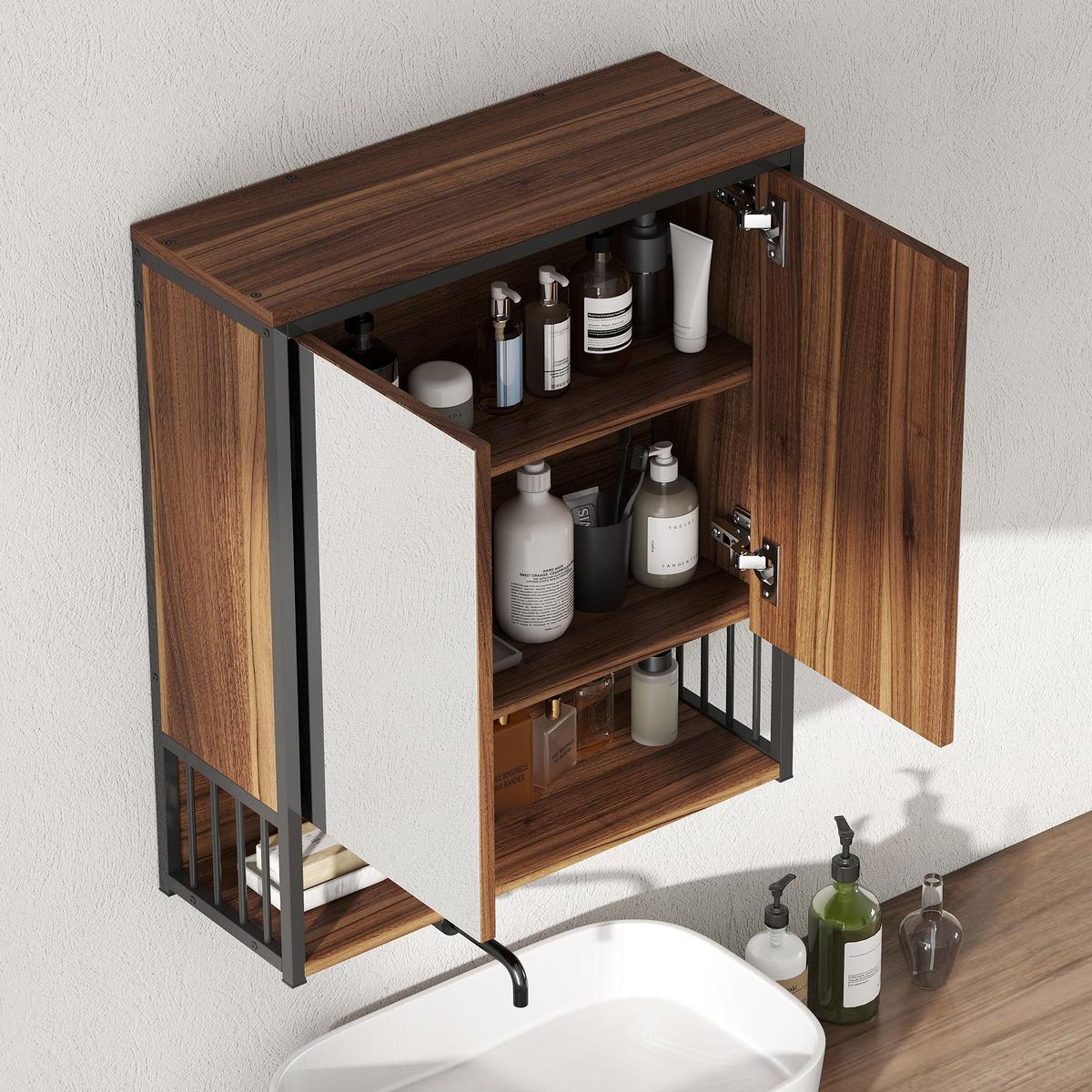SPIEGELSCHRANK MDF Spanplatte Braun - Braun, Holzwerkstoff (56/65/20cm) - HOMCOM