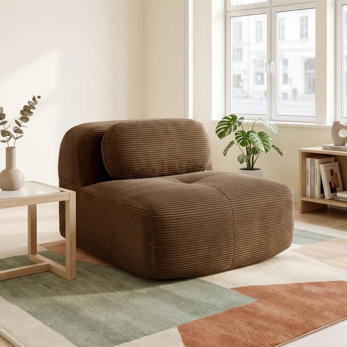 SOFA Modulares Cordstoff Braun ohne Armlehnen mit Kissen - Braun, Textil (90/75/103cm) - Urban Meuble