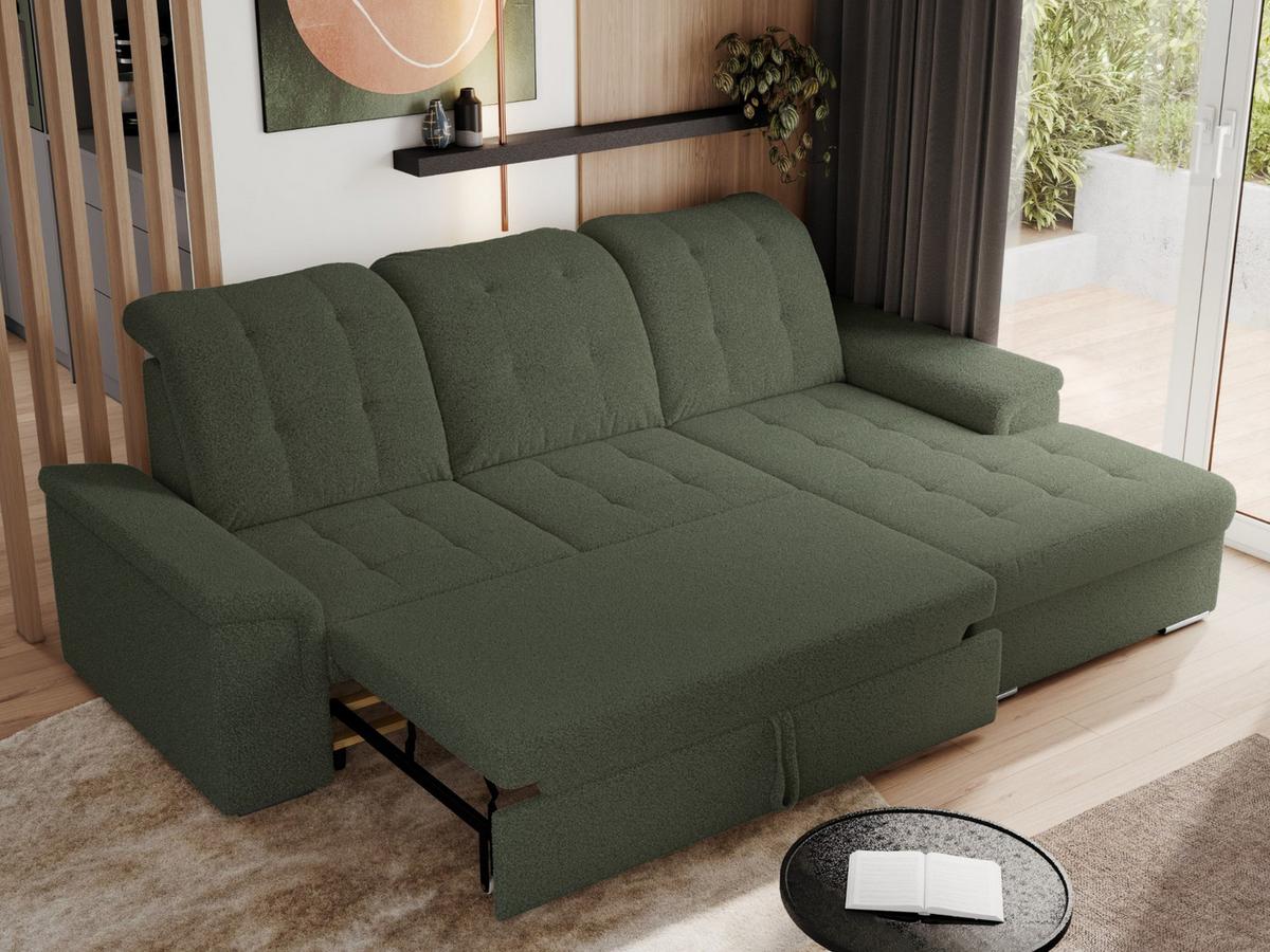 ECKSOFA MADRITO L - Grün Boucle - Rechts - Silberfarben/Grün, Textil/Metall (256/160cm)