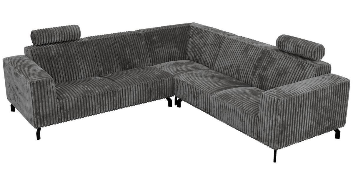 ECKSOFA VESANO L - Grau Cord - Schwarz/Grau, Textil/Metall (260/260cm) - MKS