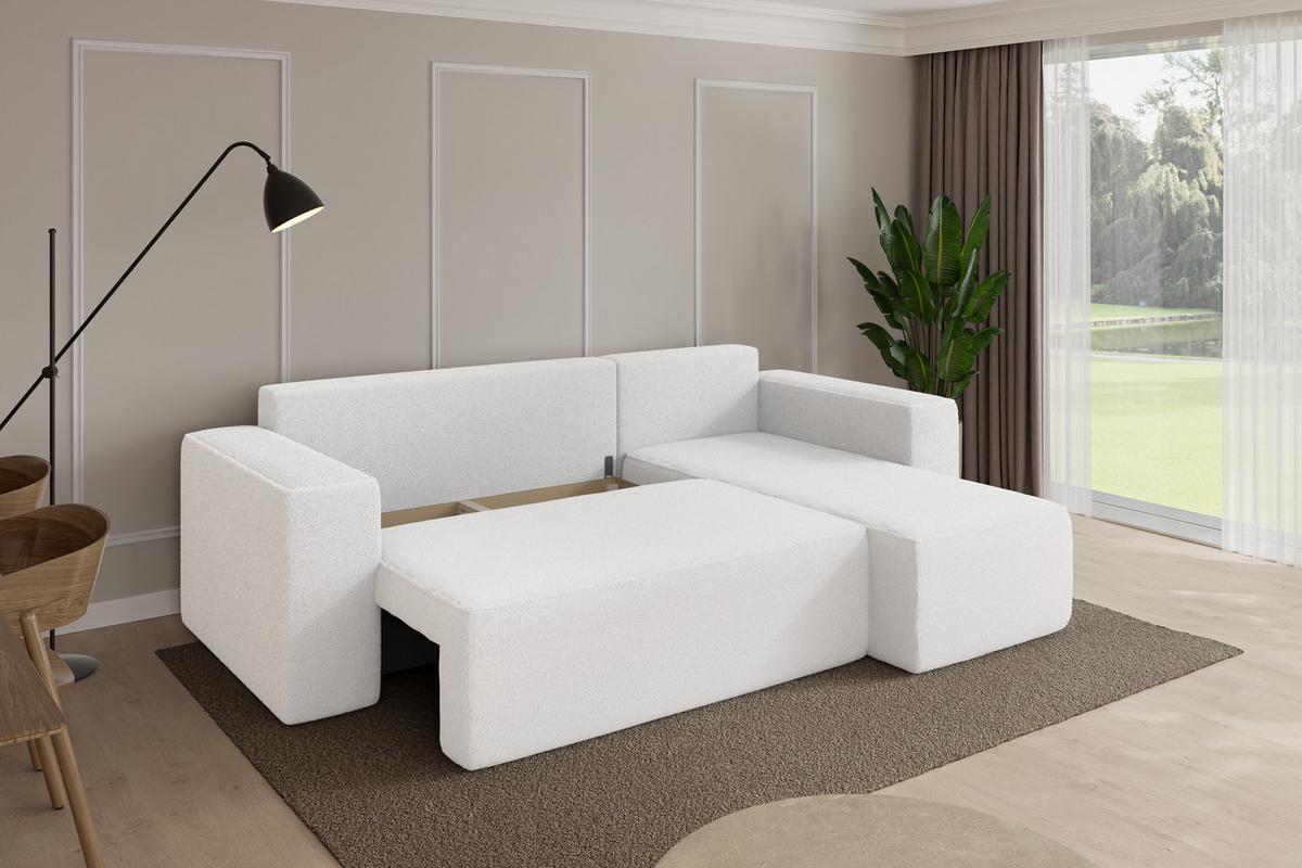 ECKSOFA mit Schlaffunktion Ottomane Rechts SENO-L 249x139x85 Weiß Bouclé - Schwarz/Weiß, Holzwerkstoff/Kunststoff (249/139cm) - ALTDECOR