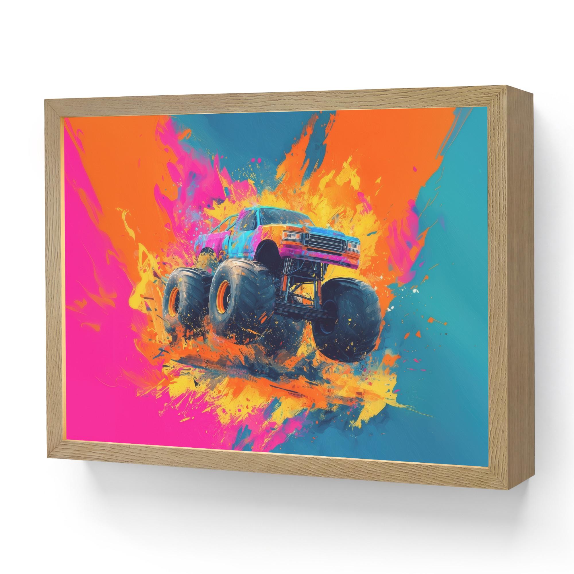 NACHTTISCHLAMPE MIT AKKU Monstertruck - Abstrakt - Farbspritzer - Farbenfroh 40x30 cm - Pink, Holzwerkstoff (8/40/30cm) - OnlyWow