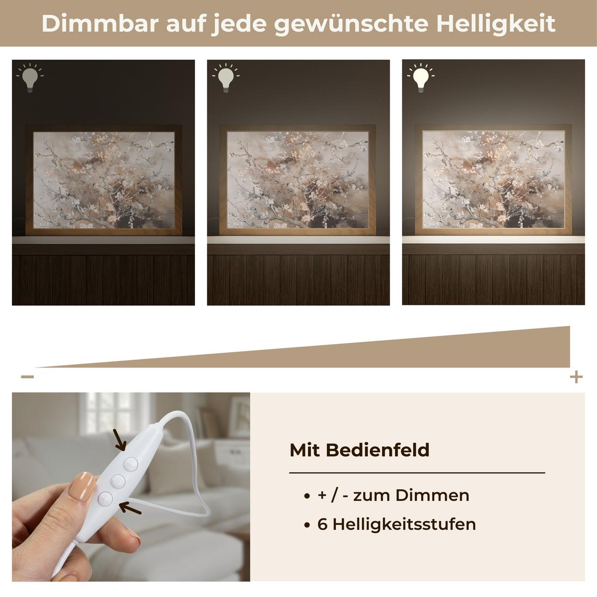WANDLEUCHTE Mandelblüte - Kunst - Van Gogh - Beige - Abstrakt 30x20 cm - Graubraun, Holzwerkstoff (30/20/8cm) - OnlyWow
