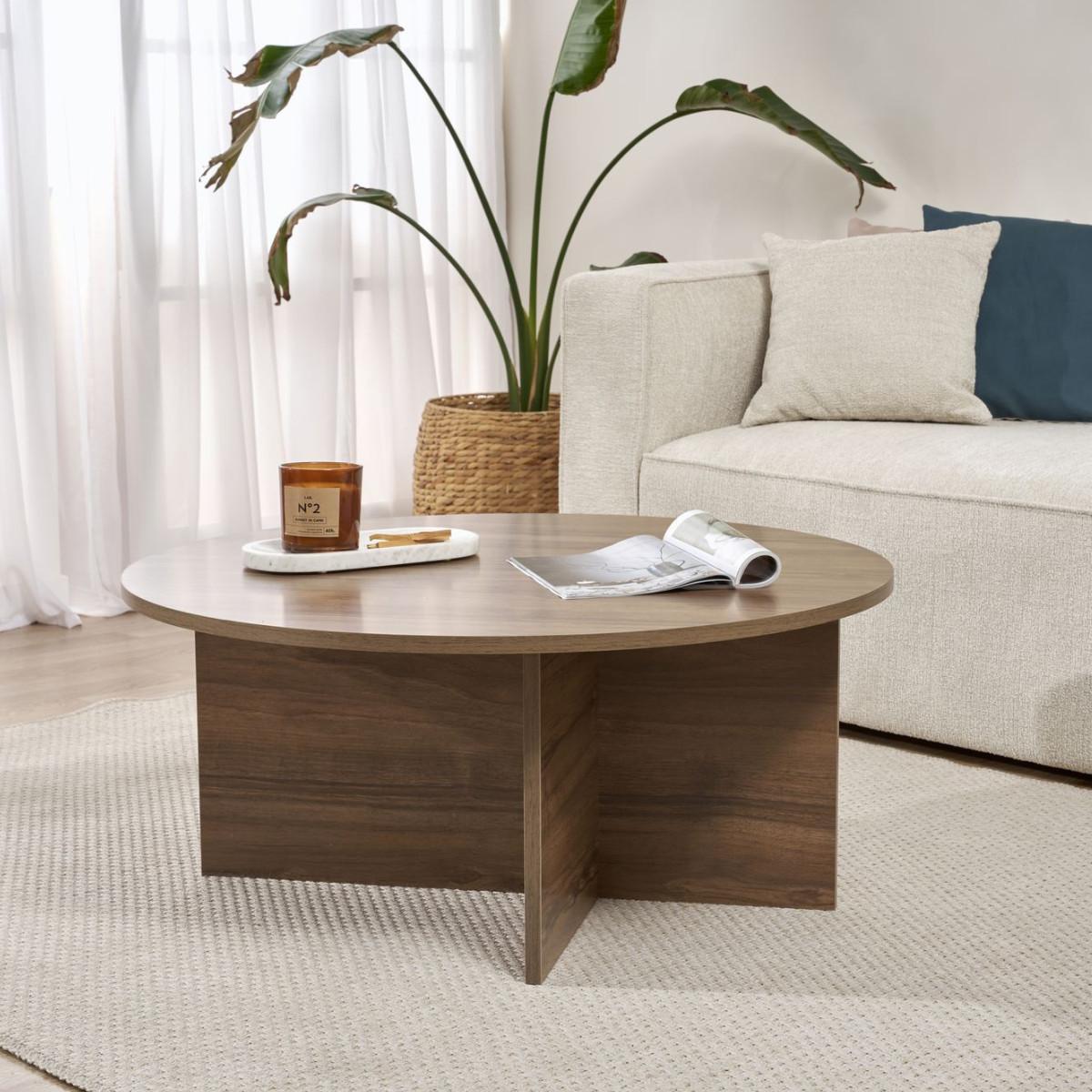 COUCHTISCH mit abgerundeter Platte - soleil 90/90/40 cm - Naturfarben, Holzwerkstoff (95/90/40cm) - Calicosy
