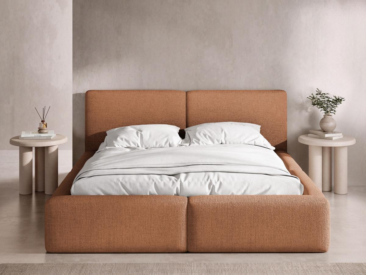 POLSTERBETT Duo mit Bettkasten, Metall-Lattenrost & hohem Kopfteil in Orange Chenille 160x200 cm - Birkefarben/Orange, Kunststoff/Textil (160/200cm) - WFL GROUP