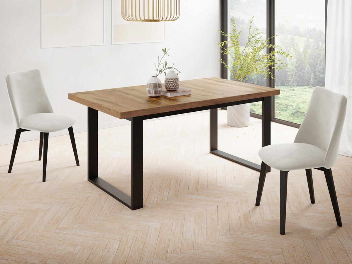 ESSTISCH Valentino rechteckig ausziehbar, Wotan Eiche 160/200/80/75 cm - Eiche Wotan/Schwarz, Holzwerkstoff/Metall (80/200/75cm) - WFL GROUP