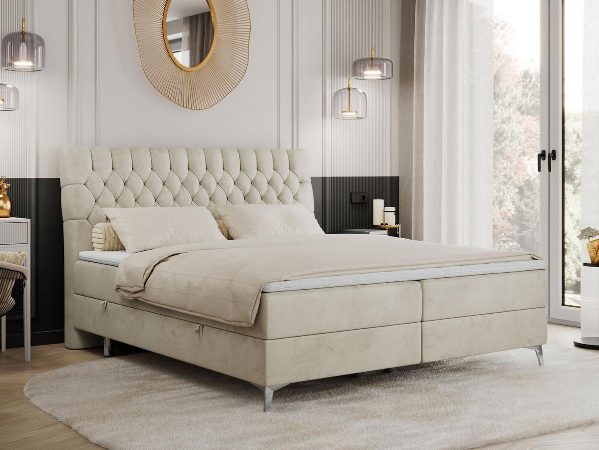 BOXBETT MILEN 160/200 Beige Velvet - H4 - Beige, Holz/Textil (160/200cm) - MKS