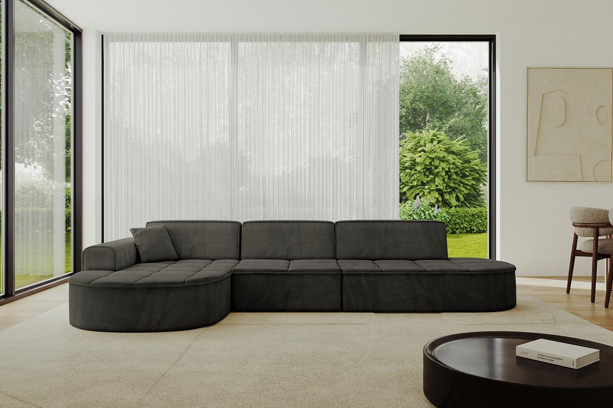 ECKSOFA Ottomane Links TARO-L2 - 328x171x79,5 cm Schwarz - Schwarz, Holzwerkstoff/Textil (328/171cm) - ALTDECOR