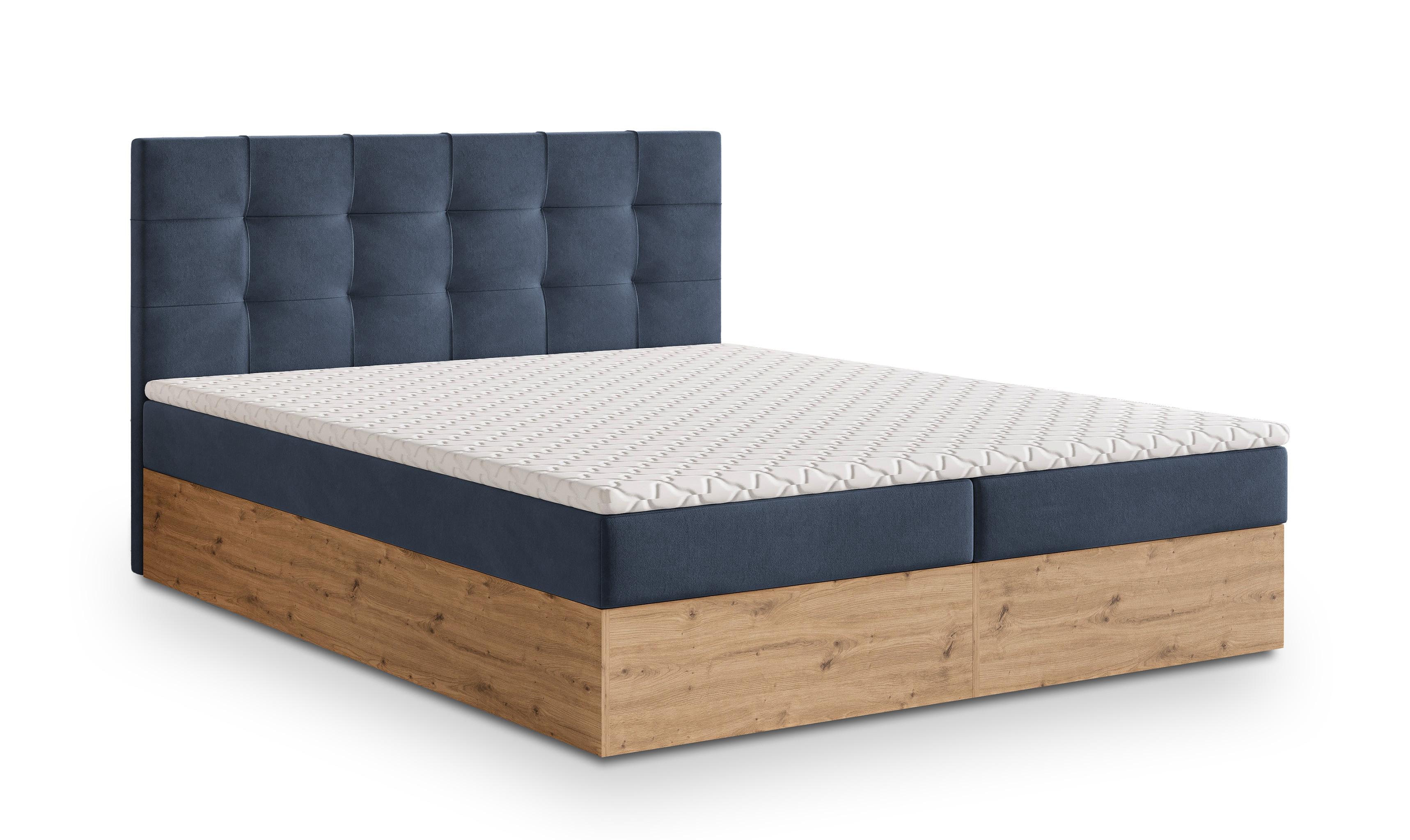 BOXBETT MOLVEN 140x200 cm mit Matratze und Topper - Blau - Blau, Holz (140/200cm) - MASSENO