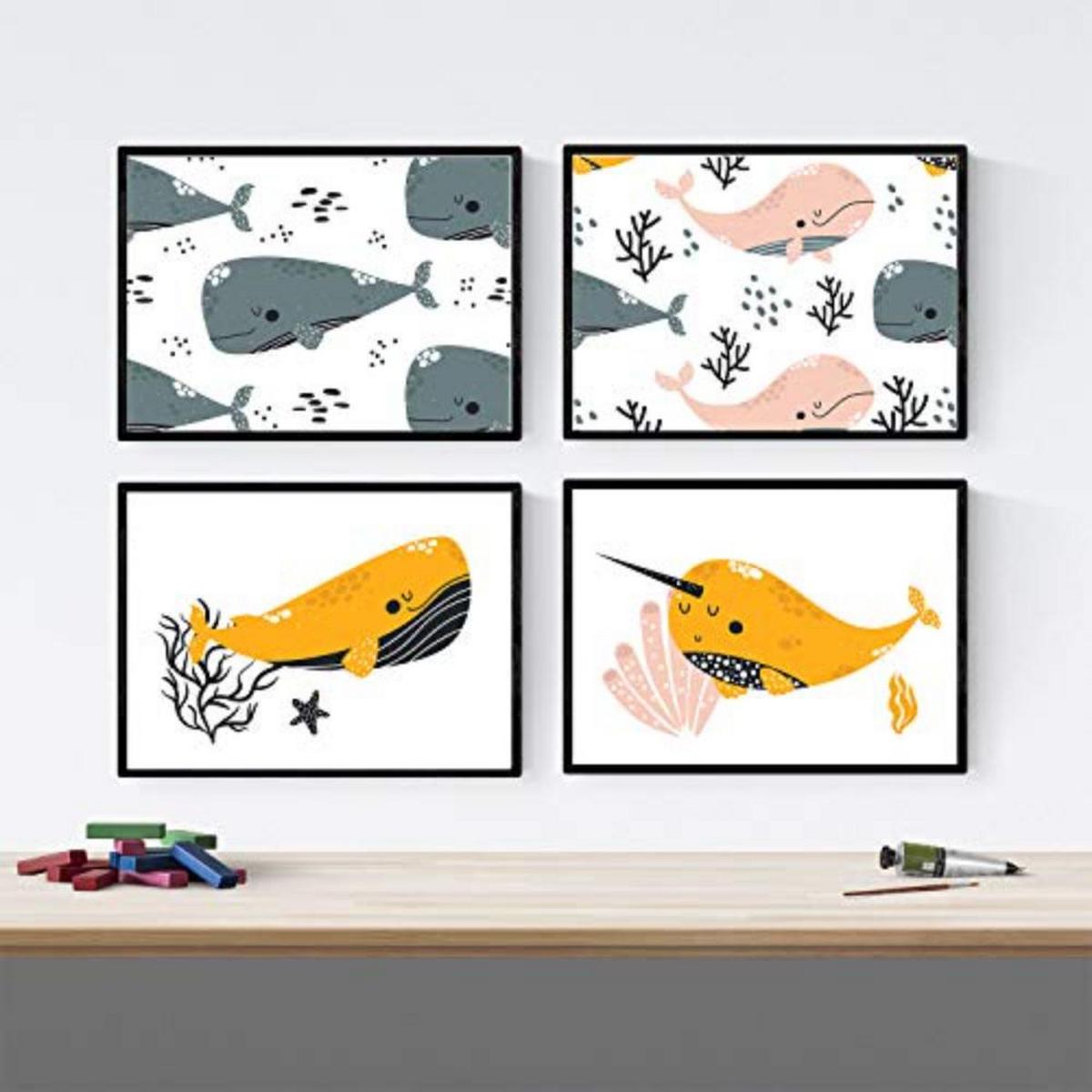 POSTER Set mit 4 Composicion Wale im Meer A3 Rahmenlos - Klar, Papier (29.7/3cm) - Nacnic