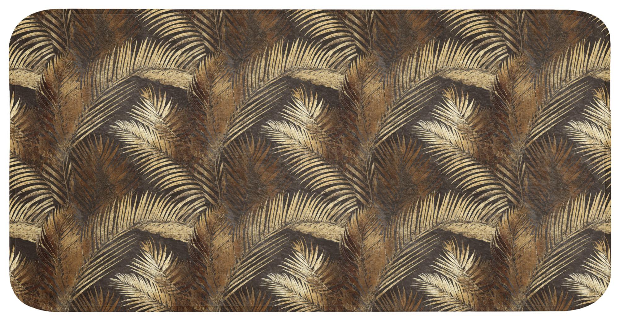 BADEMATTE Tropisch - Blätter - Gold Badezimmerteppich 120x60 cm - Dunkelbraun/Goldfarben, Textil (120/60cm) - OnlyWow