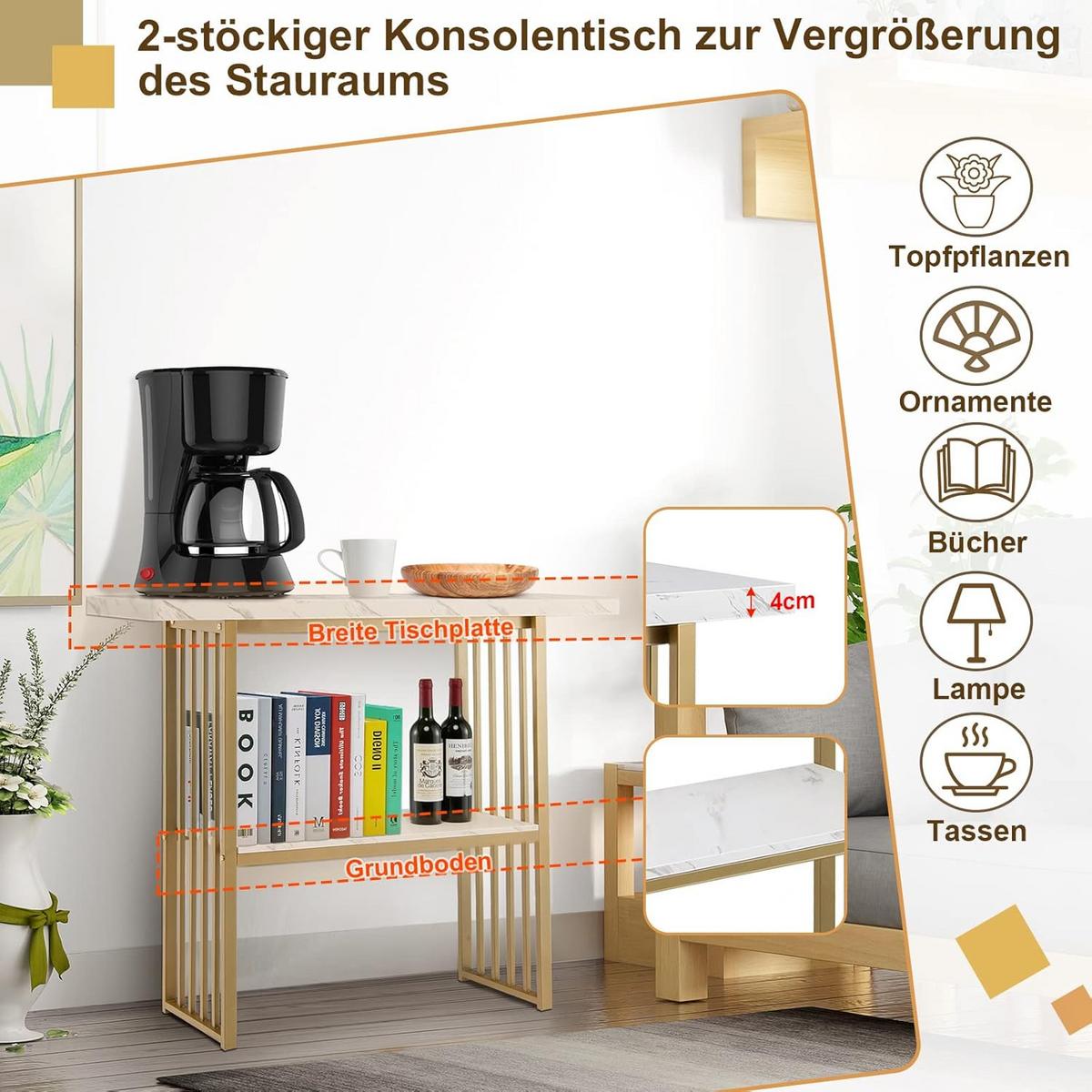 KONSOLENTISCH 93cm Weiß - Weiß, Holz (30/120/93cm) - COSTWAY