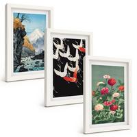 BILDER SET 3er Set - 20x30 cm Weißer Rahmen - Berge, Wasserfälle, Vögel, Blumen - Weiß, Kunststoff (20/30cm) - TULUP