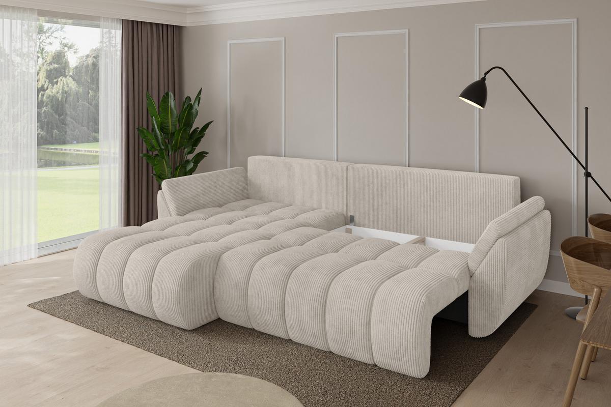 ECKSOFA mit Schlaffunktion Ottomane Links TOKO-L-v1 277x194x86 Creme Cord - Ecru/Creme, Holzwerkstoff/Kunststoff (277/194cm) - ALTDECOR