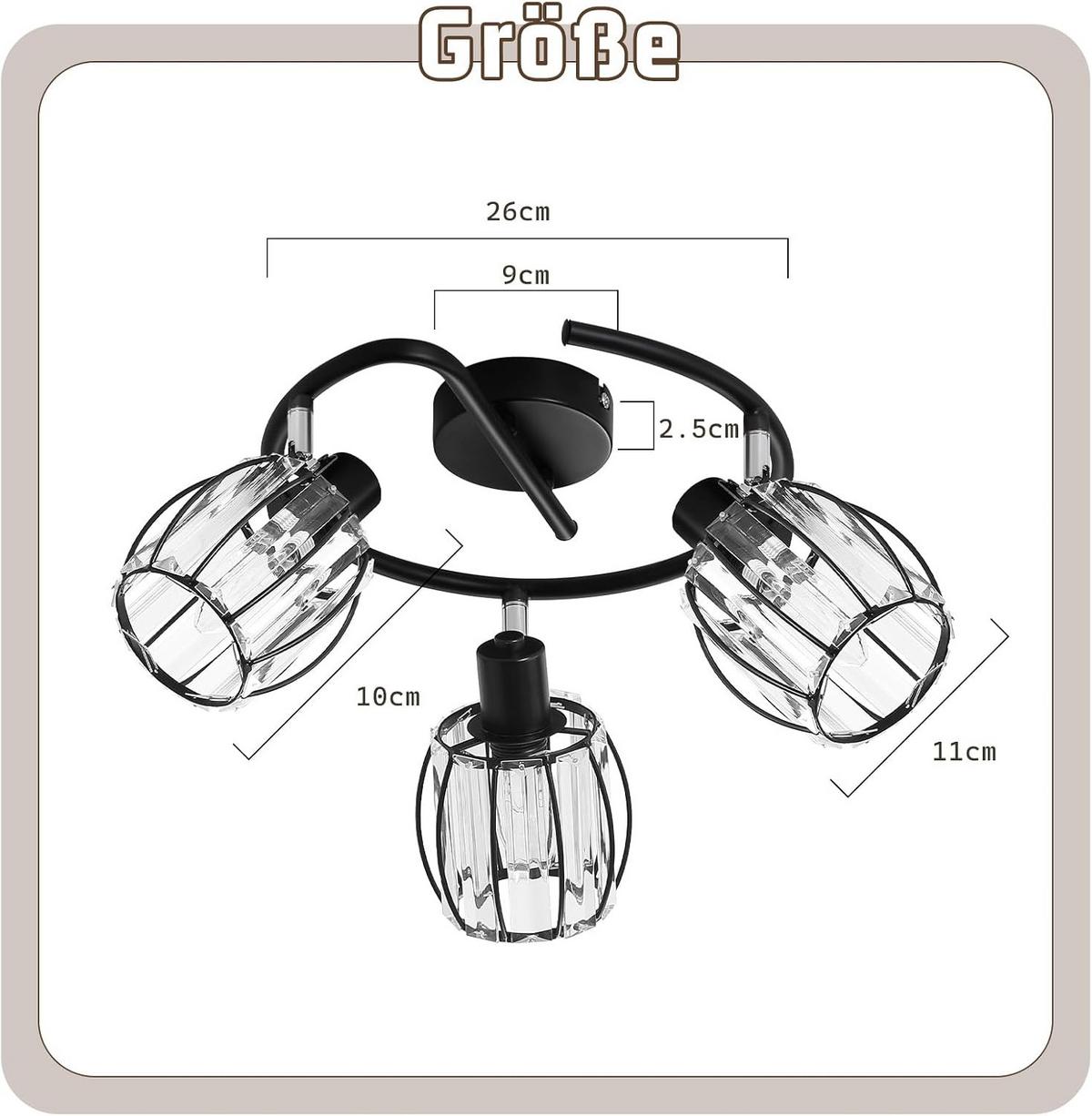 DECKENSTRAHLER Glühla 21/21/26 cm - Schwarz, Glas (26/21/21cm) - ZMH