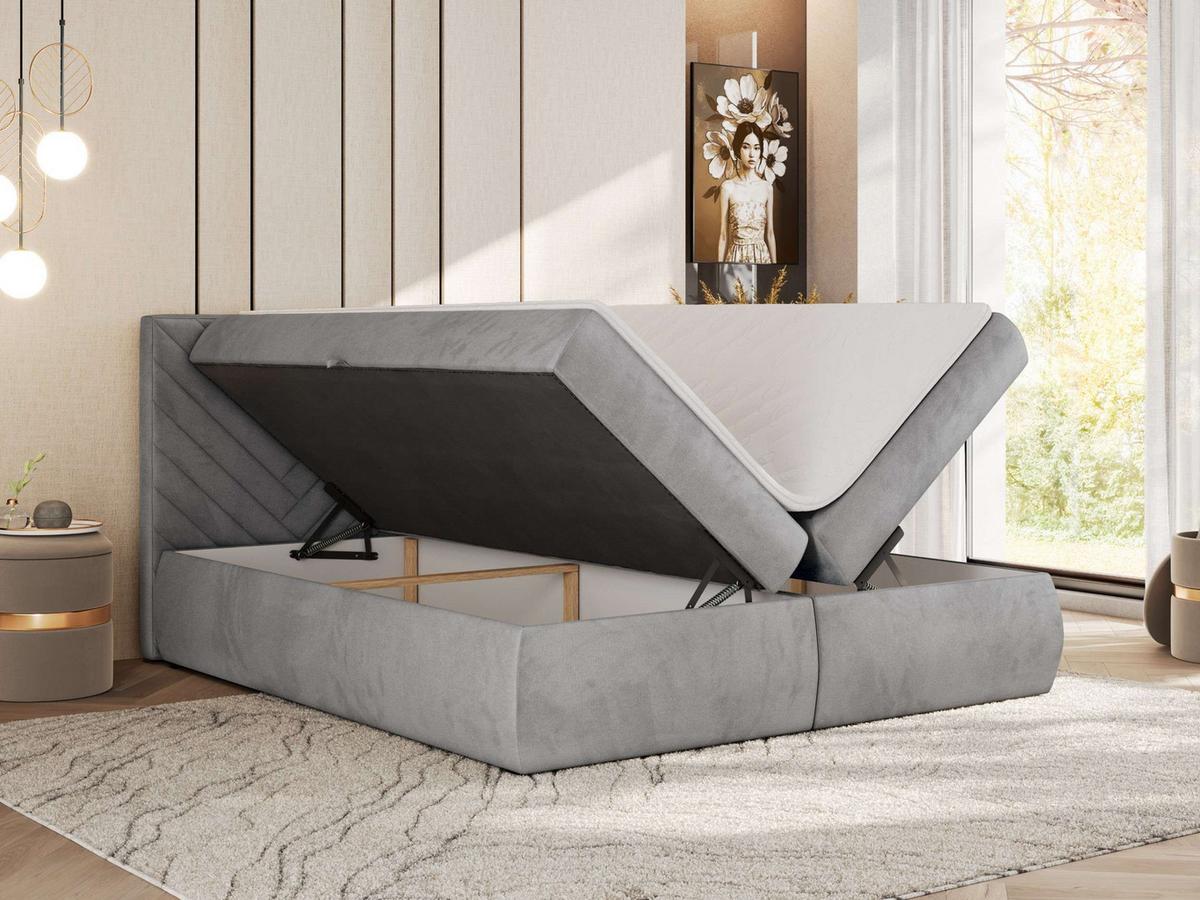 BOXBETT AVERTA 180/200 - Hellgrau Velvet - H3 - Hellgrau, Textil (180/200cm) - MKS