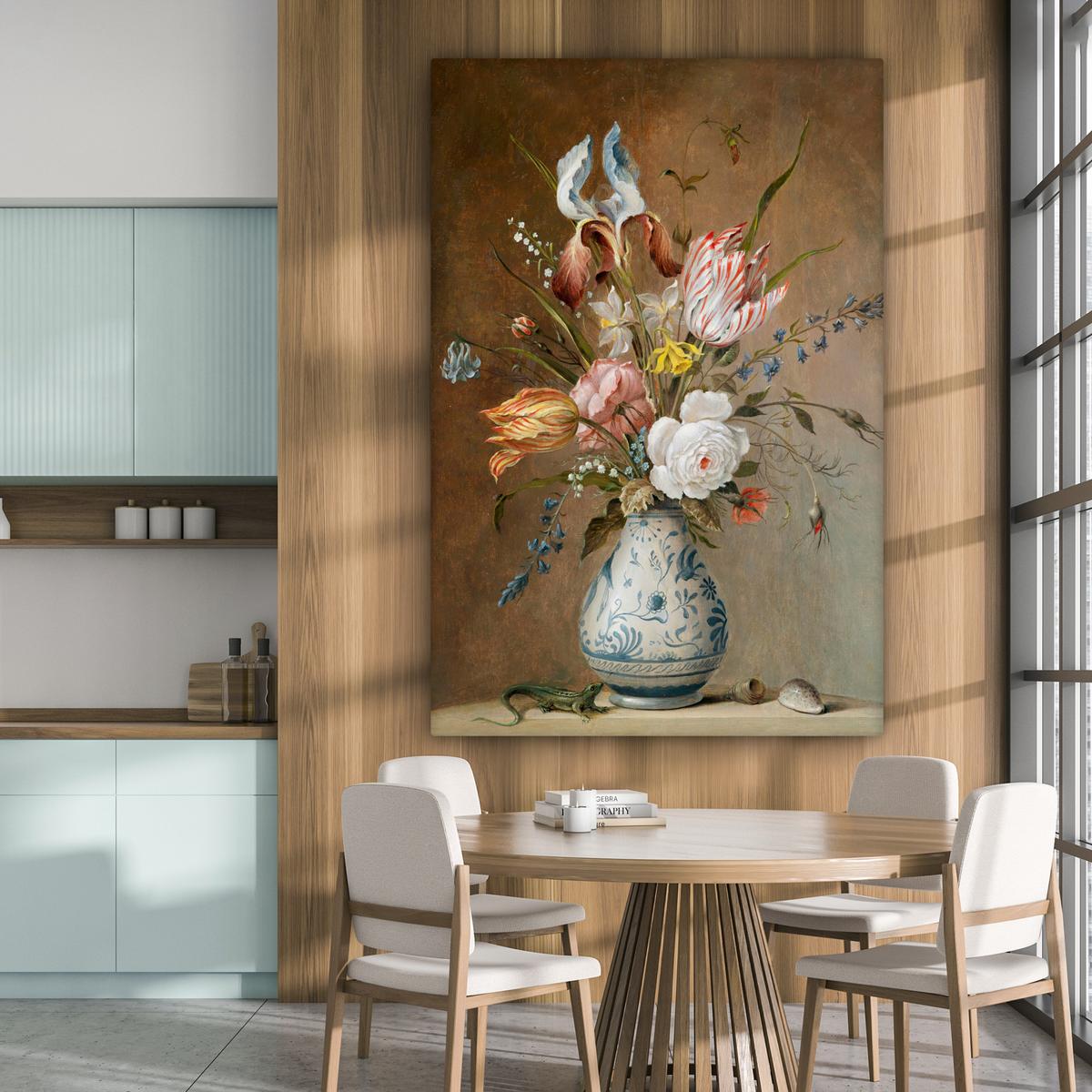 LEINWANDBILD Alte Meister - Blumen - Balthasar van der Ast Deko Groß 90x140 cm - Hellbraun, Textil (90/140cm) - MuchoWow