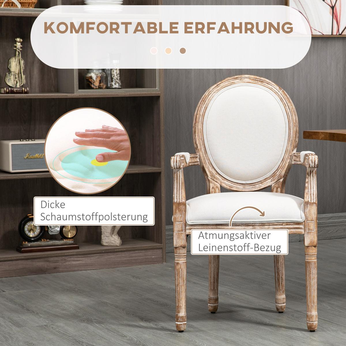 ESSZIMMERSTUHL mit Armlehnen Retro-Design Polsterstuhl Holz Cremeweiß - Creme, Holz (56/96/56cm) - HOMCOM