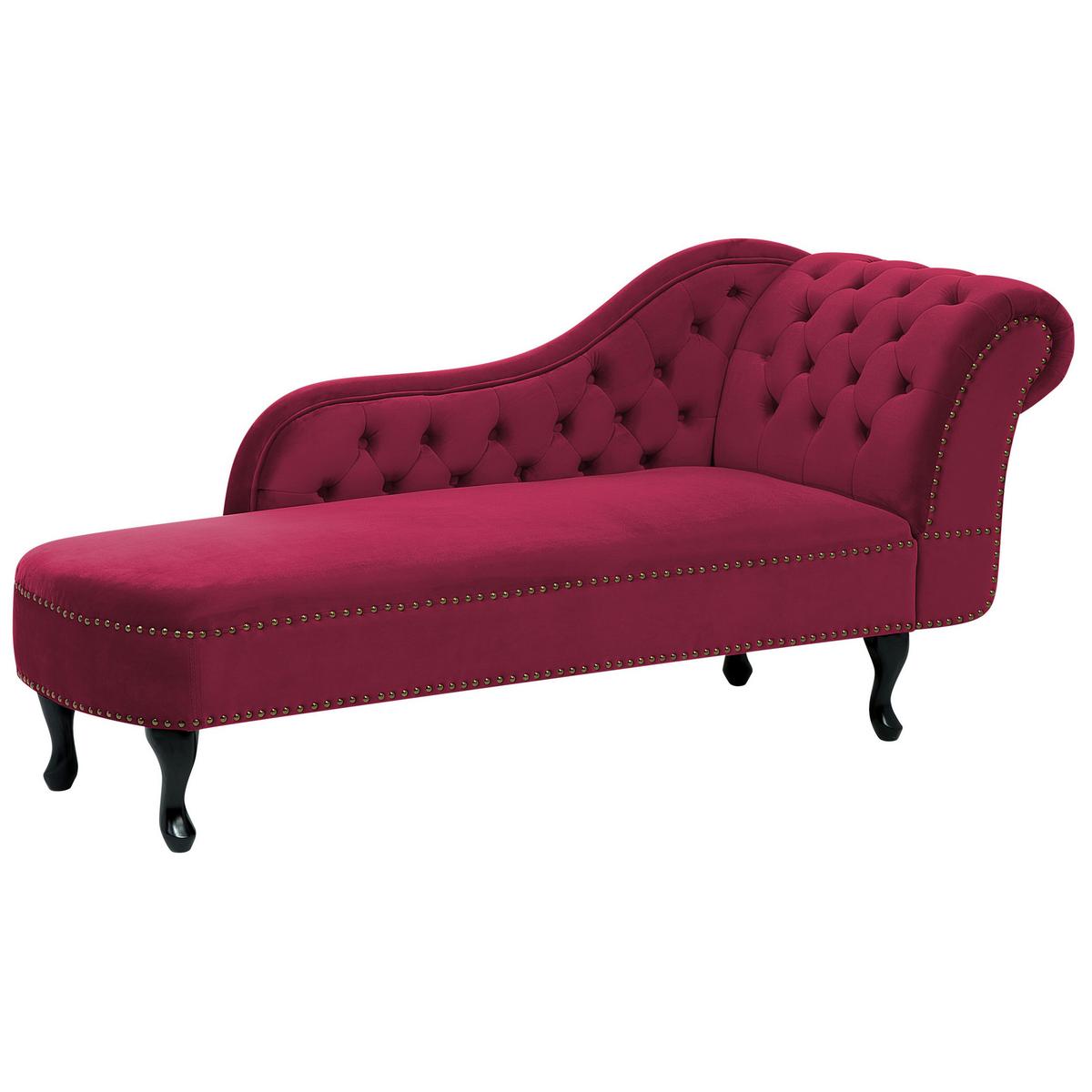 CHAISELONGUE Samtstoff burgunderrot rechtsseitig Nimes - Dunkelbraun/Rot, Textil (170/79/61cm) - Beliani