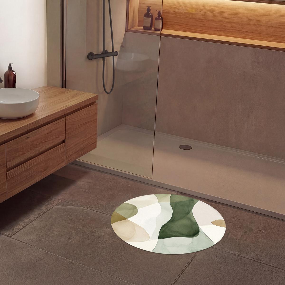BADEMATTE Japandi - Abstrakt - Grün Badvorleger 70x70 cm - Grün, Textil (70/70cm) - OnlyWow