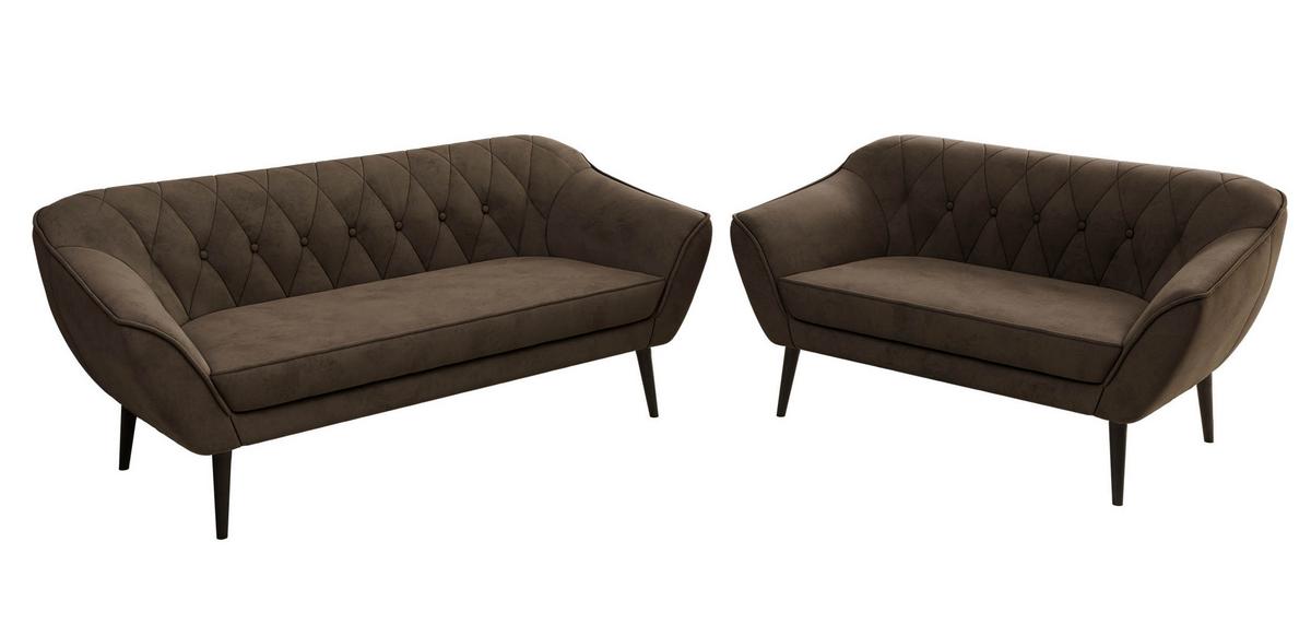 SITZGARNITUR PIRS 3+2 - Braun Velvet - Schwarze Beine - Dunkelbraun/Schwarz, Holzwerkstoff/Textil (180/75/74cm) - MKS