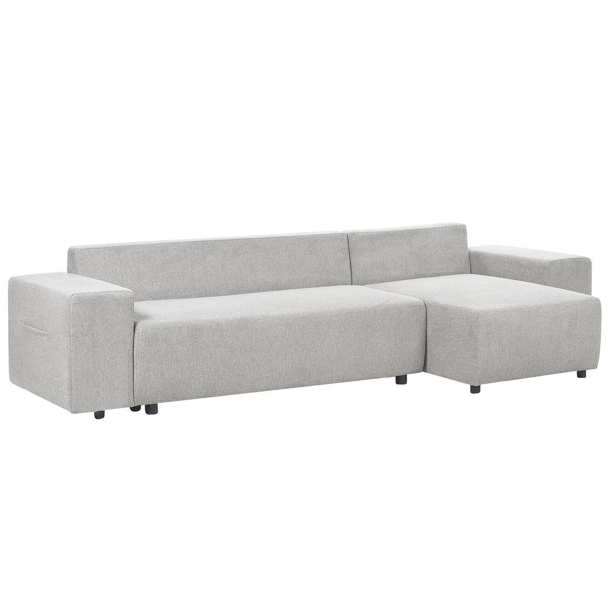 3-SITZER-ECKSOFA hellgrau rechtsseitig mit Schlaffunktion Stauraum Luspa - Schwarz/Grau, Textil (294/130cm) - Beliani