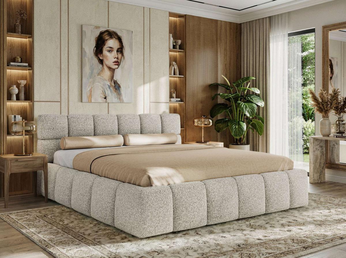 POLSTERBETT NIRA CLASSIC 160/200 - Hellgrau Strukture - Multipocket-Matratze - Hellgrau, Textil (160/200cm) - MKS