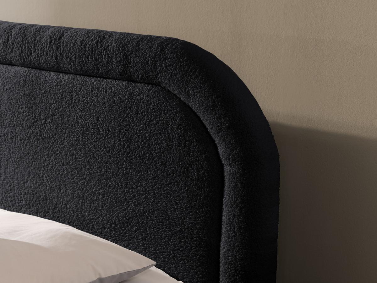 BOXBETT Sonna 200/200 cm Schwarz Bouclé-Stoff mit abgerundetem Kopfteil und mit schwarzen Metallfüßen - Schwarz, Holz/Textil (200/200cm) - S-Style Möbel