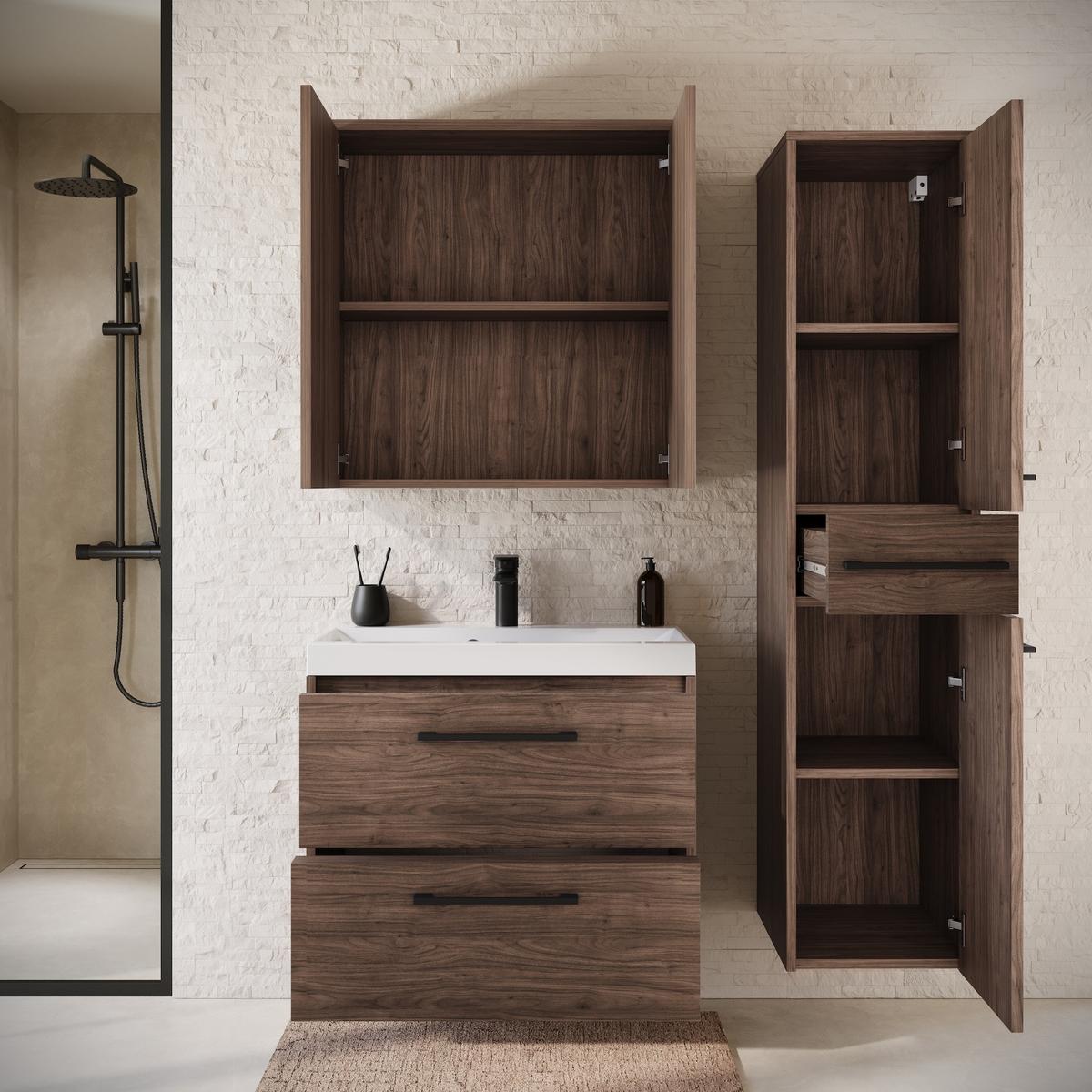 BADMÖBEL-SET Florence 4 Teile Walnuss Braun - 60 x 35 x 51 cm - Eichefarben, Holz (60/51/35cm) - Badplaats