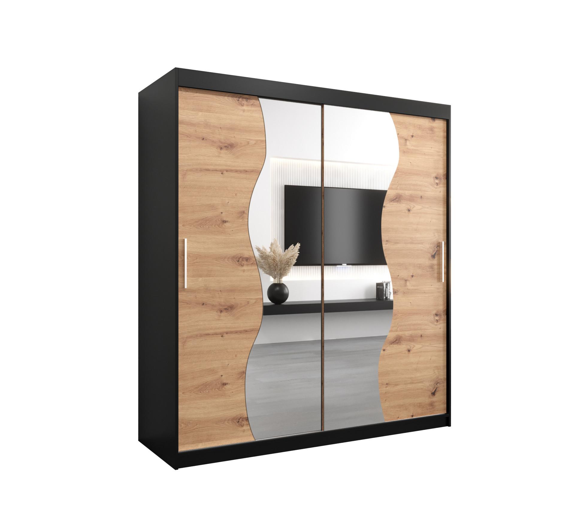 SCHWEBETÜRENSCHRANK 200/180/62 2-türig - Silberfarben/Schwarz, Holz/Kunststoff (180/200/62cm) - MÖBEL KRYSPOL