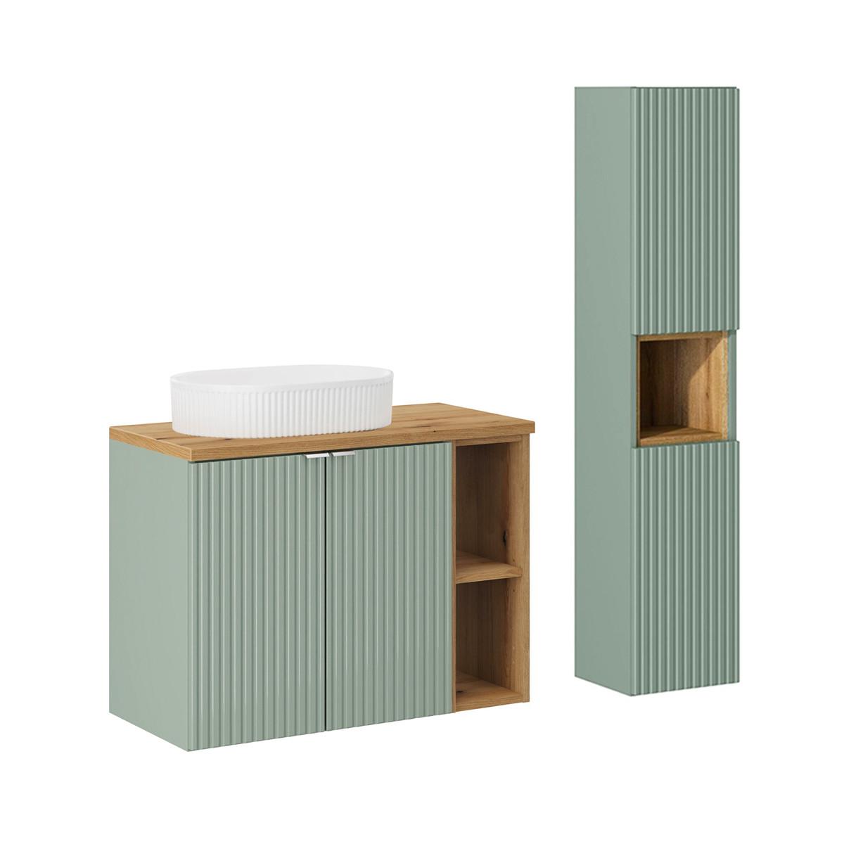BADMÖBEL 80.4cm Jade 2er-Set Grün und Holz - Grün, Holzwerkstoff (80.4/59.5/40cm) - Petits-meubles