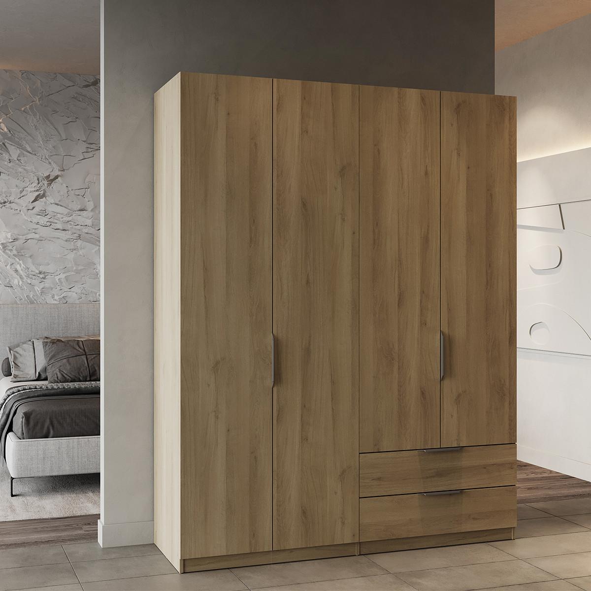 KLEIDERSCHRANK mit 4 Türen und 2 Schubladen Ghost - L157,3 cm - Sonoma Eiche, Holzwerkstoff (51.1/203/204.5cm) - Demeyere