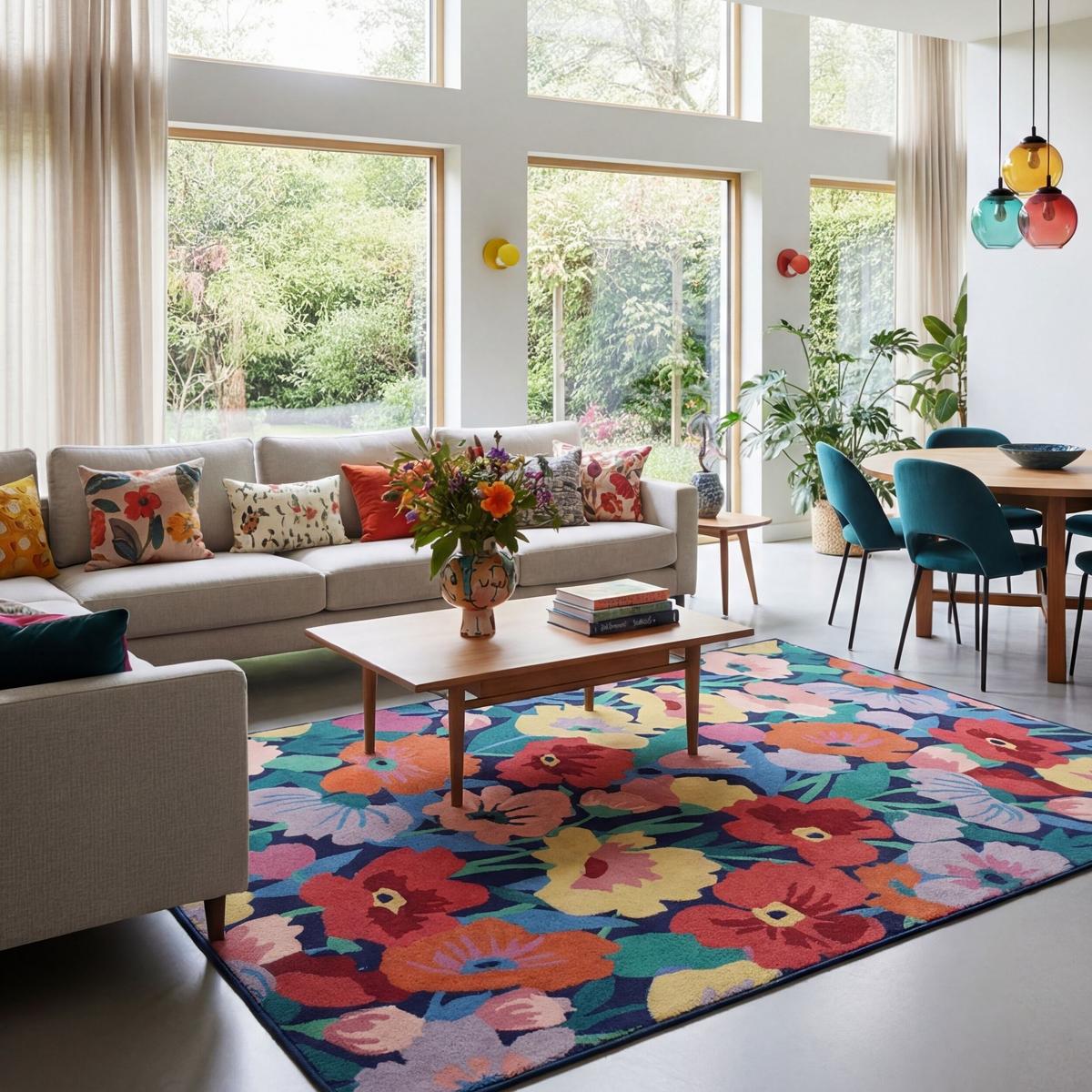 WOLLTEPPICH DAHLIA, floral, Bunt, 200 x 300 cm - Multicolor, Textil (300/200cm) - KADIMA DESIGN