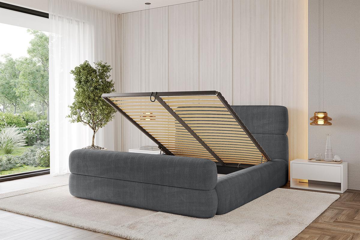 POLSTERBETT mit Bettkasten, Fußteil und Lattenrost, Boxbett ohne Matratze - ENORA-Z 180x200 Dunkelgrau - Anthrazit, Holzwerkstoff/Textil (180/200cm) - ALTDECOR