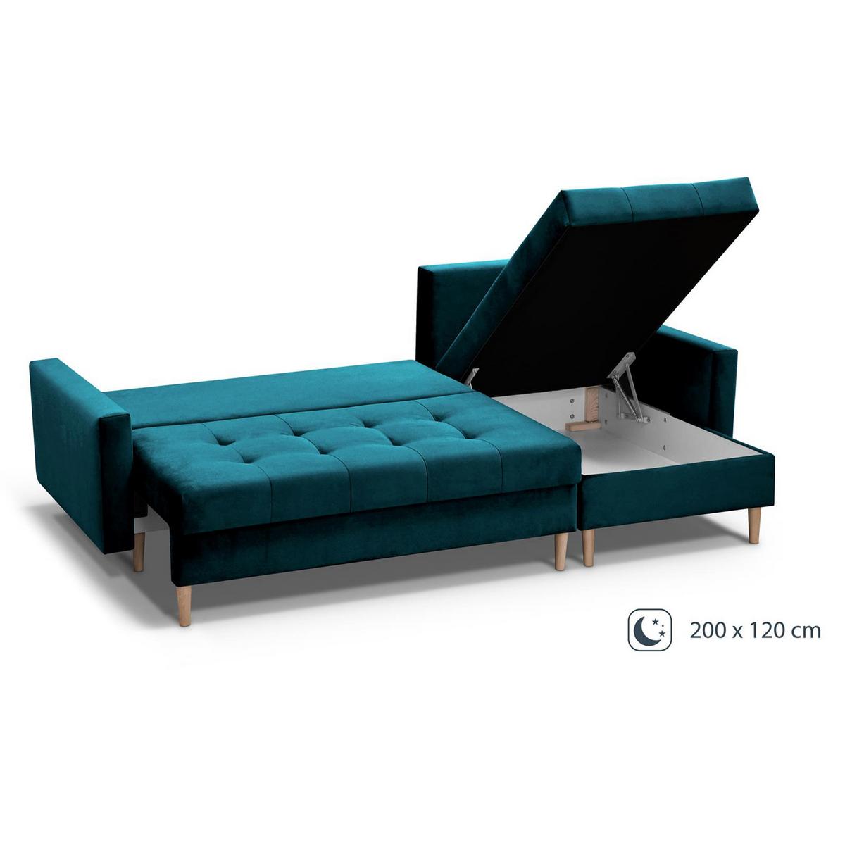 ECKSCHLAFSOFA Halant mit Bettkasten, universelle Ottomane, Veloursstoff, Türkis - Türkis, Textil (220/140cm) - Beautysofa