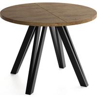 ESSTISCH Ravero runder ausziehbarer, Eiche Braun Rustikal 100-180/100/77 cm - Alteiche/Schwarz, Holz/Holzwerkstoff (100/180/76.5cm) - WFL GROUP