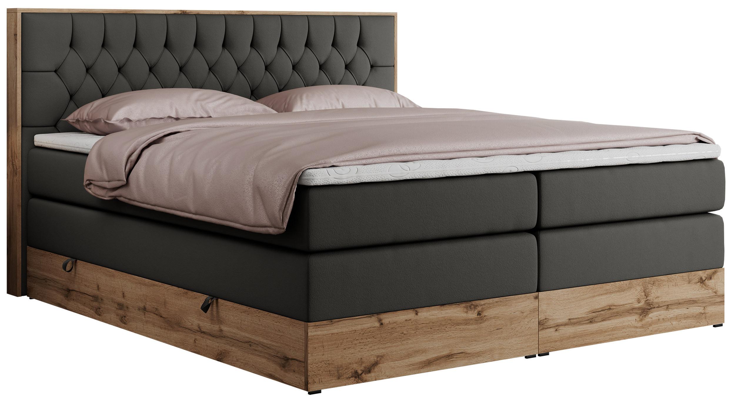 BOXSPRINGBETT AMORE KING 140/200 Dunkelgrau Kunstleder - H4 - Dunkelgrau, Holz/Textil (140/200cm) - MKS