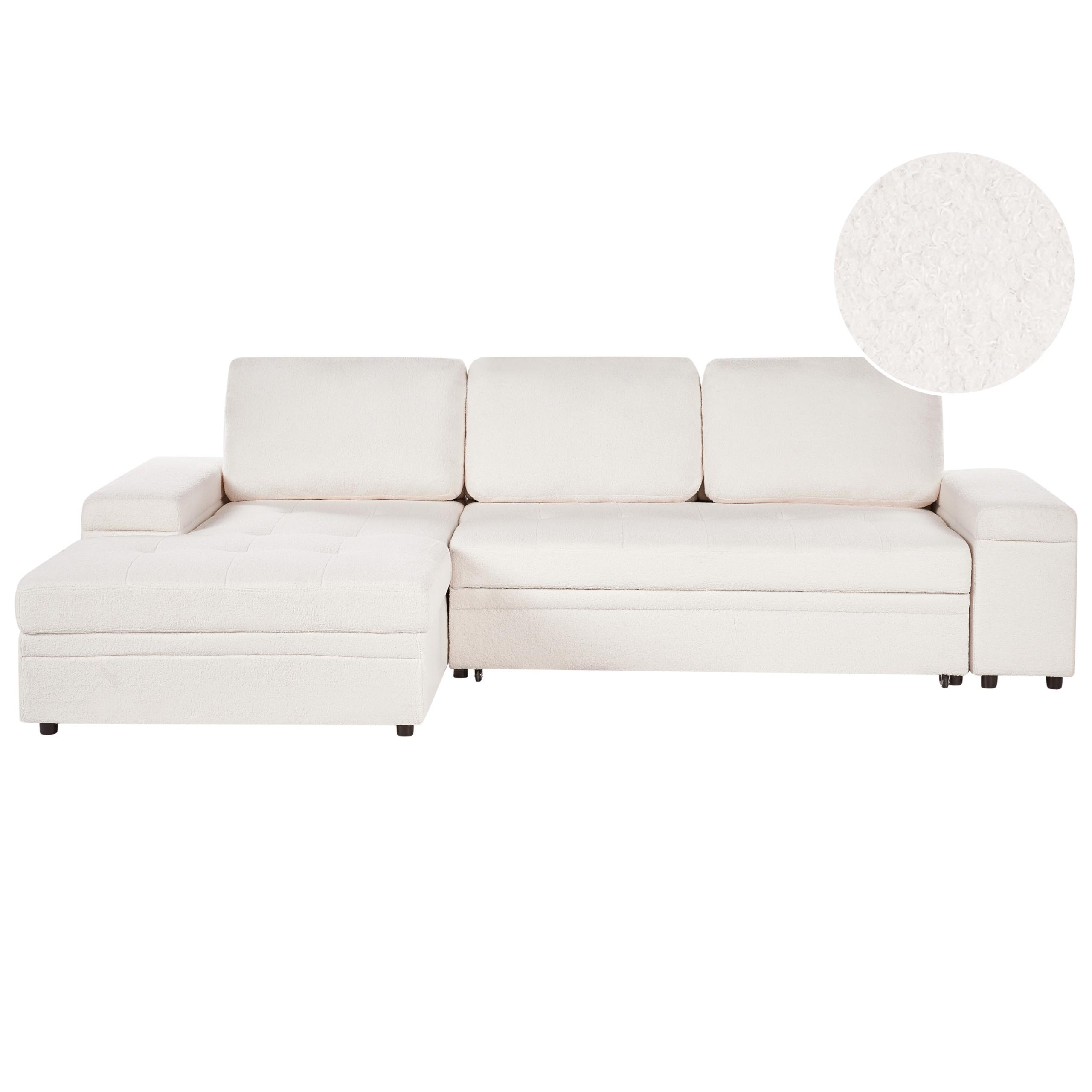 ECKSCHLAFSOFA 3-Sitzer Bouclé Weiß mit Stauraum rechtsseitig Hrisey - Weiß, Textil (293/161cm) - Beliani