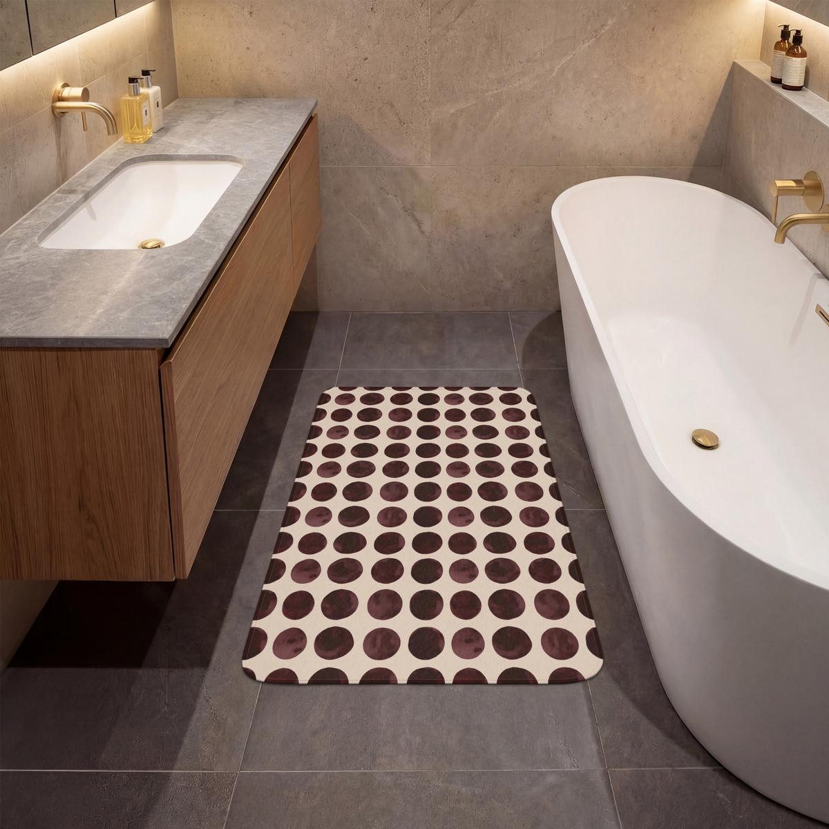 BADEMATTE Polka dots - Muster - Braun 60x90 cm - Bordeaux, Textil (60/90cm) - OnlyWow