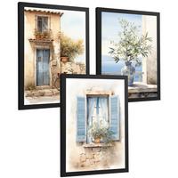POSTER 3er Bilder-Set Wandbilder Maritim Aquarell Blau modern ohne Rahmen – Wohnzimmer Deko, Schlafzimmer, Küche, Badezimmer Schwarzer Rahmen A3 - Schwarz, Papier (29.7/1/42cm) - Nacnic