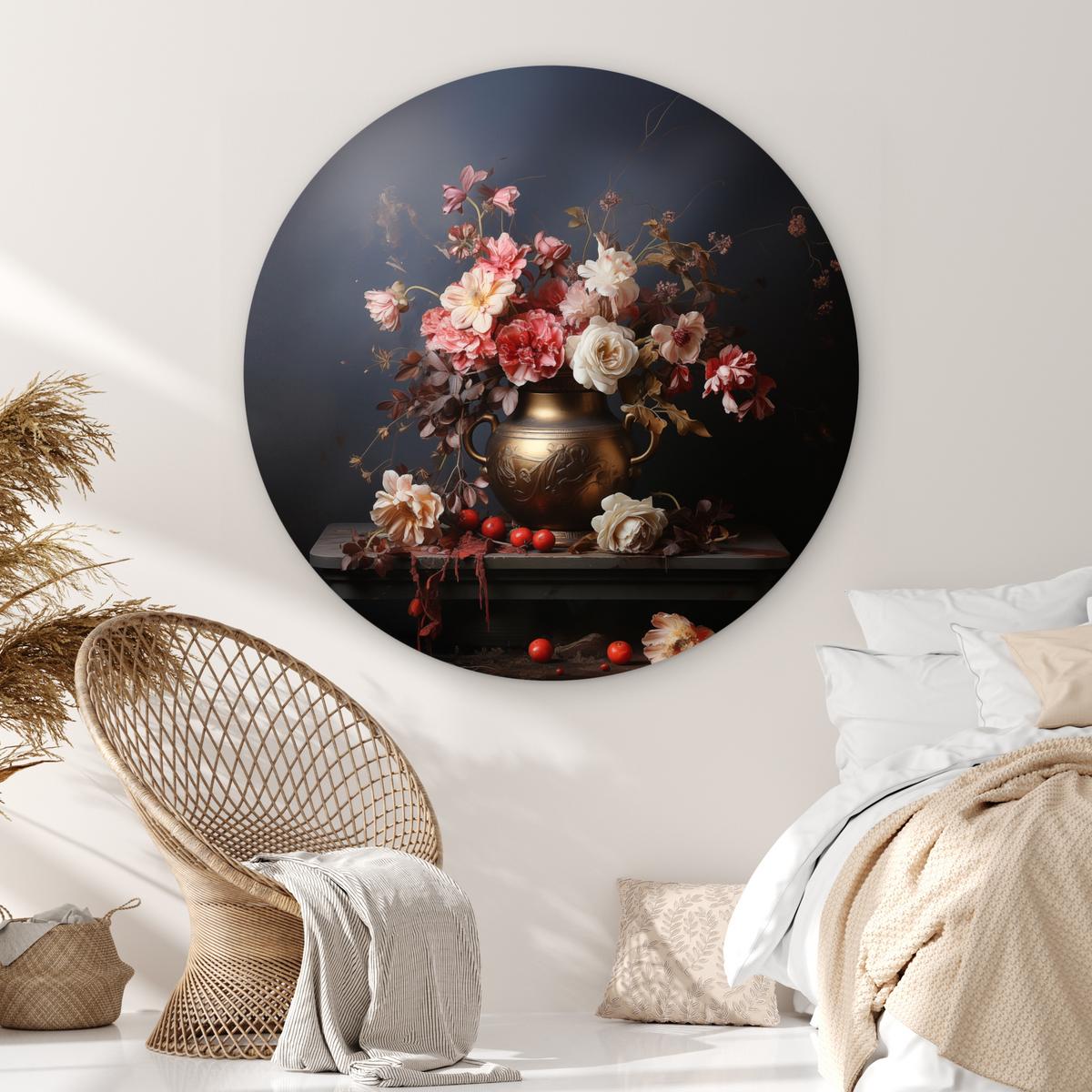 WANDBILD Stilleben - Blumen - Rosen - Blumenstrauß - Vase Deko Groß 150x150 cm - Dunkelbraun, Kunststoff (150/150cm) - MuchoWow