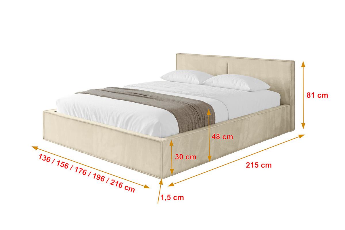 POLSTERBETT mit Bettkasten und Lattenrost, Bett mit Matratze H3/H4 - EMMI-V1 180x200 Beige - Ecru, Holzwerkstoff/Textil (180/200cm) - ALTDECOR