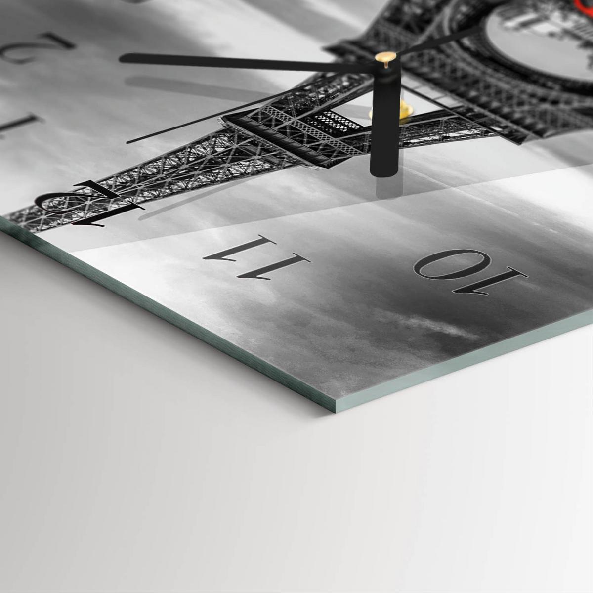 WANDUHR aus Glas 30x30 cm - Eiffelturm-Auto - Rot, Glas (30/30/0.4cm) - TULUP