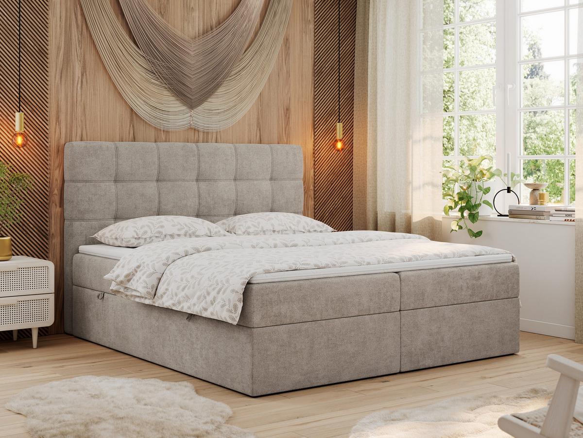 BOXBETT ERNI 160/200 - Beige Strukture - H3 - Beige, Holz/Textil (160/200cm) - MKS