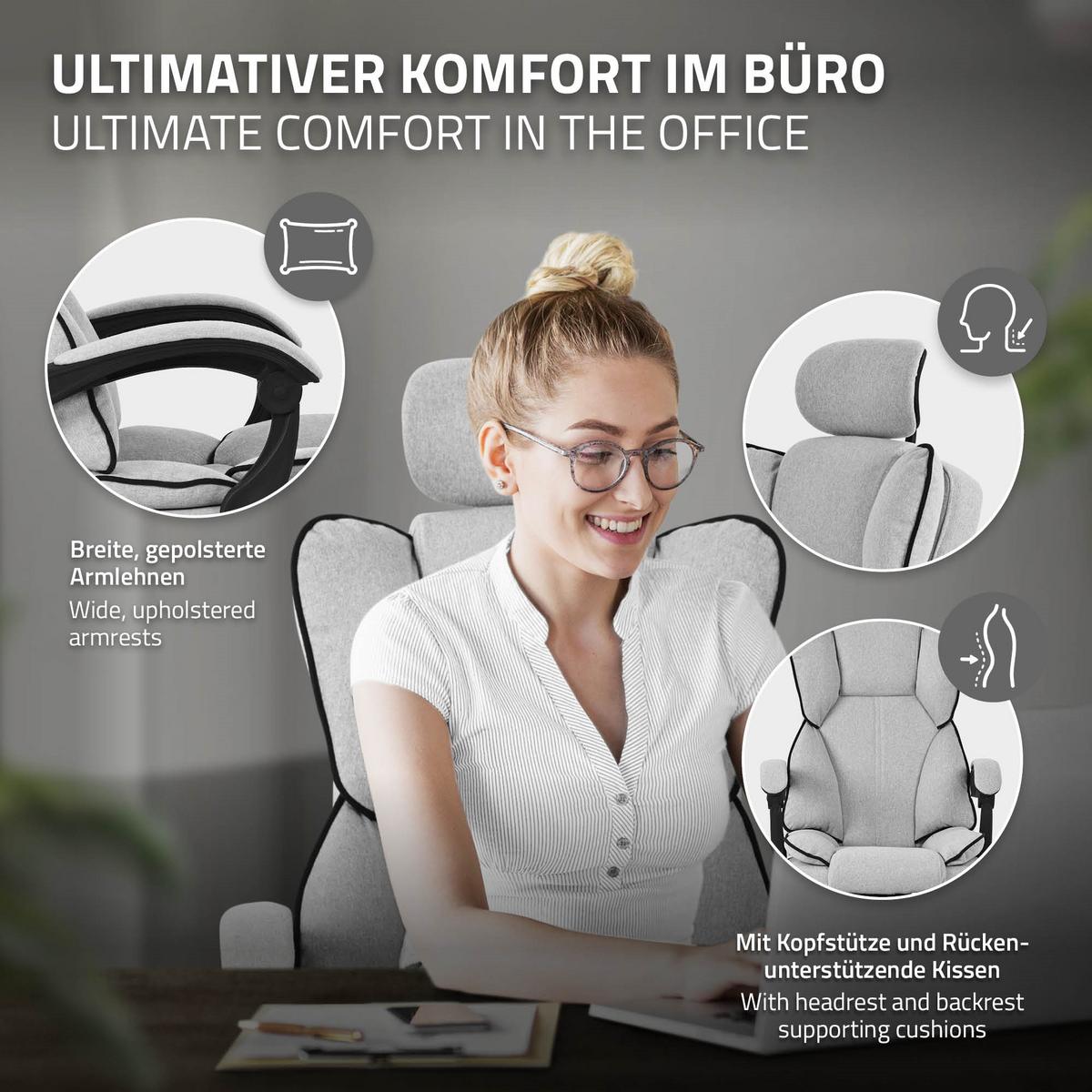 BÜROSTUHL Hellgrau - Silberfarben/Hellgrau, Kunststoff/Metall (66/130.5/59cm) - ML-DESIGN