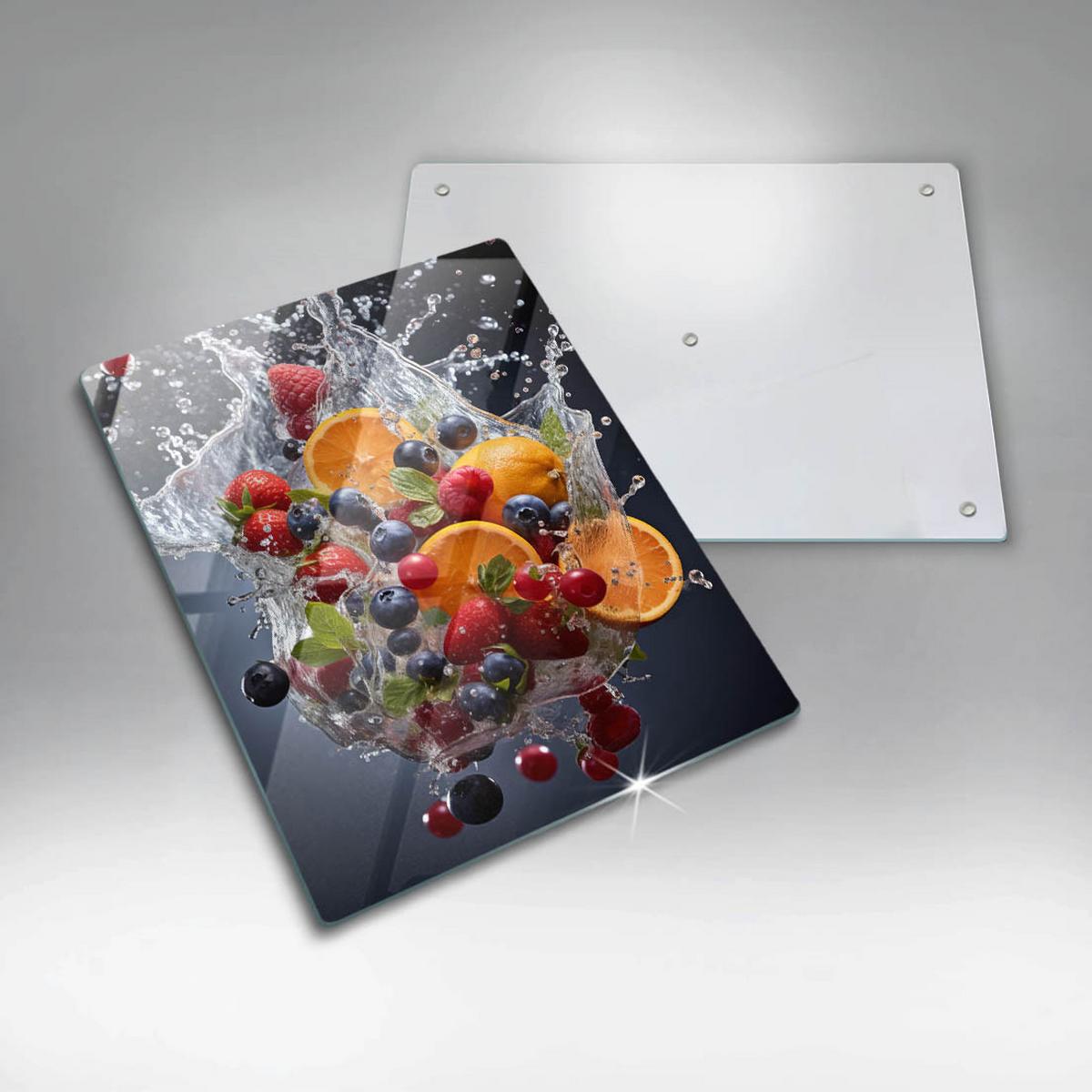 GLASPLATTE 40x52 cm Früchte im Wasser - Multicolor, Glas (40/52cm) - Wallfluent