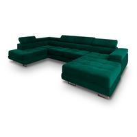 WOHNLANDSCHAFT CASONE L-S Grün Velours-Stoff mit Schlaffunktion - Silberfarben/Grün, Holz/Textil (345/90/202cm) - MASSENO